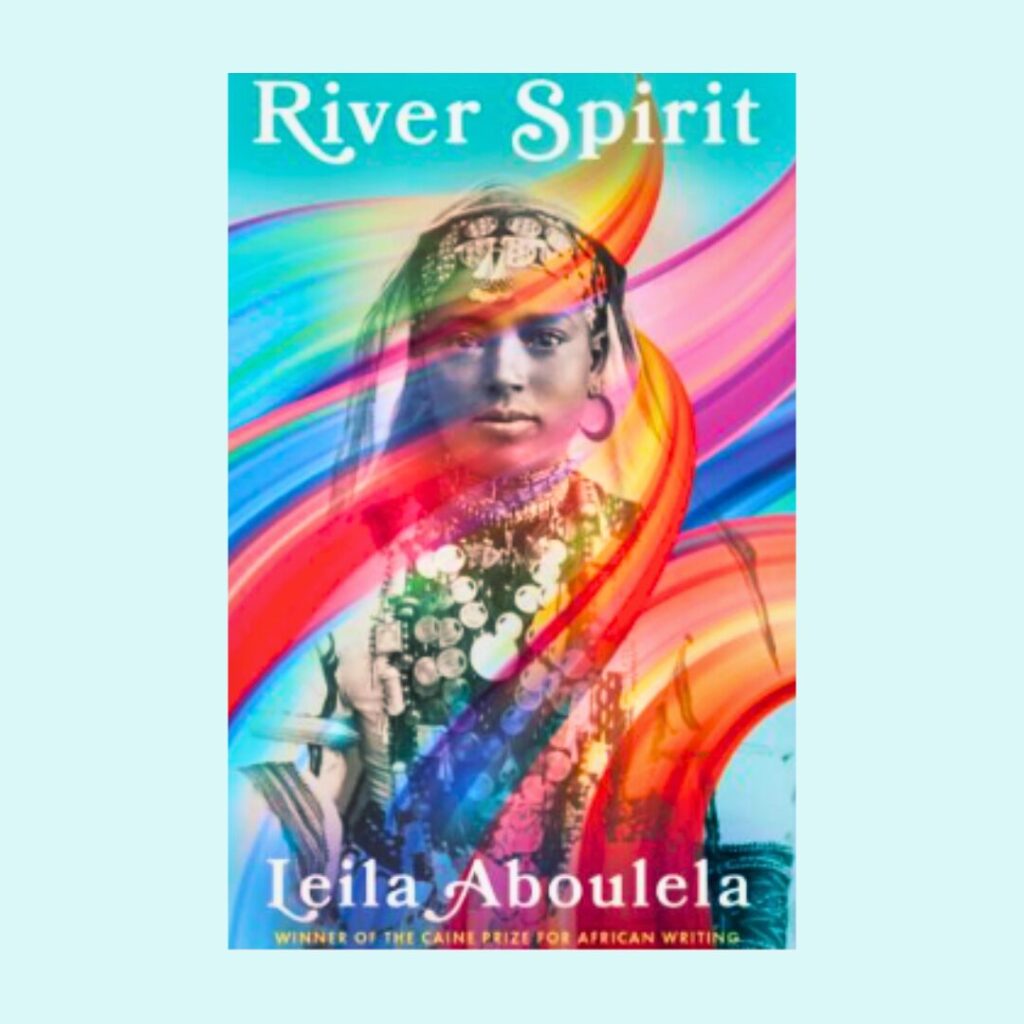 River Spirit _Book_ Feature The book cover of River Spirit with titles, on an ice blue background.