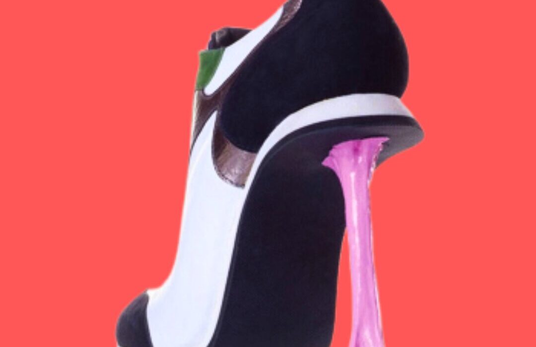 Part of a selection of shoes by Israeli shoe designer, Kobi Levi. On a pink red background. Source: kobilevidesign.com