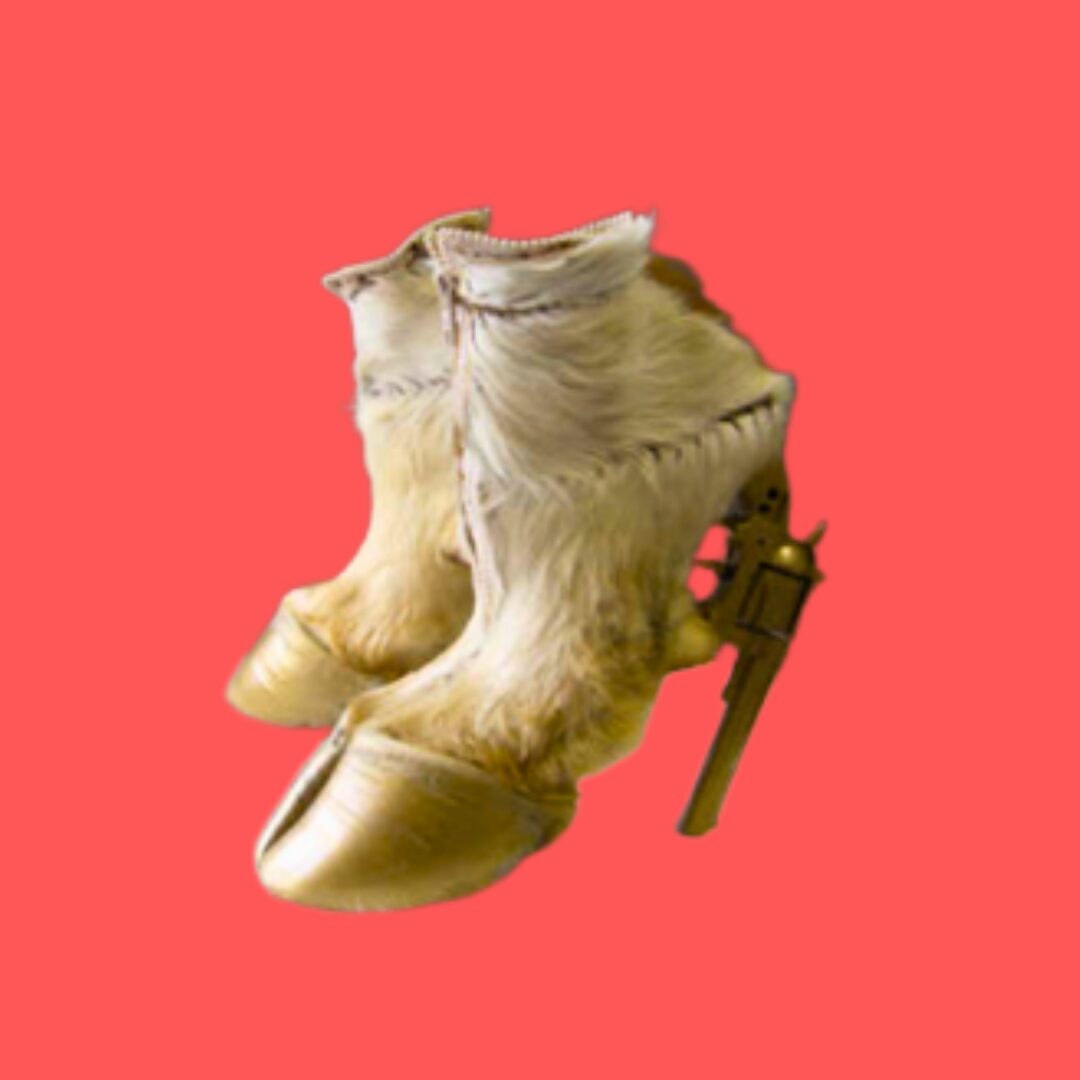 SteppingUp_Feature_Image_4 Part of a selection of shoes by Israeli shoe designer, Kobi Levi. On a pink red background.